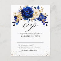 Royal Blue Yellow Gold Métallic Wedding RSVP