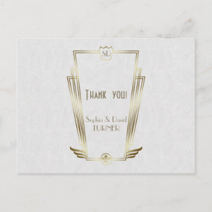 Carte Postale Royal Gold Art Déco Monogram Mariage Merci