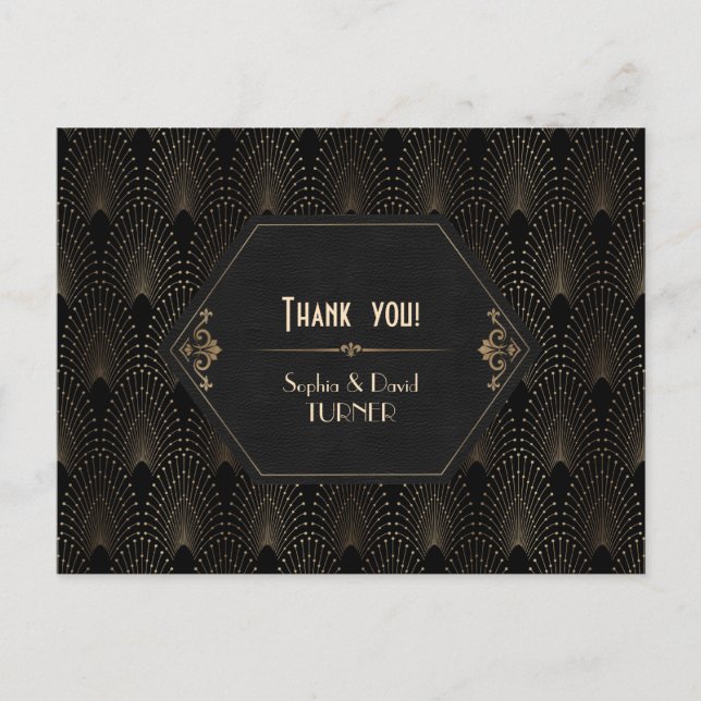Carte Postale Royal Gold Black Great Gatsby Art Déco Merci (Devant)