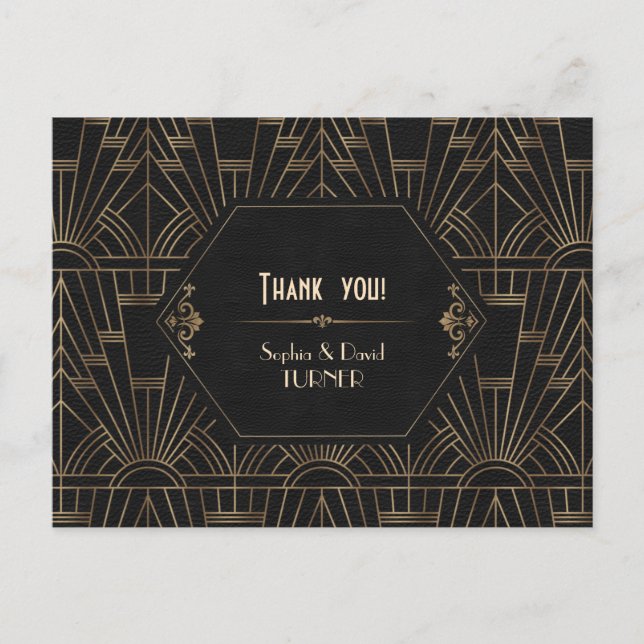 Carte Postale Royal Gold Black Great Gatsby Mariage Merci (Devant)