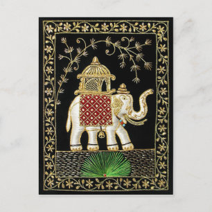 CARTE POSTALE ROYAL INDIAN ELEPHANT RIDE ZARI ART