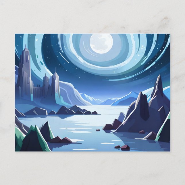 Carte Postale Royaume avec une lune brillante (Devant)