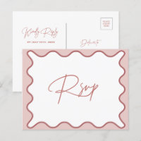 Carte postale RSVP à bordure rose et blanche