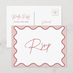 Carte postale RSVP à bordure rose et blanche