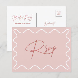 Carte postale RSVP à bordure rose et blanche