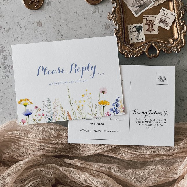 Carte postale RSVP à choix de menu Fleur sauvage m (Créateur téléchargé)
