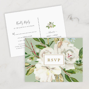 Carte postale RSVP à fleurs dorées avec choix de r