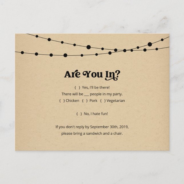 Carte postale RSVP amusante et amusante - Rustic K (Devant)