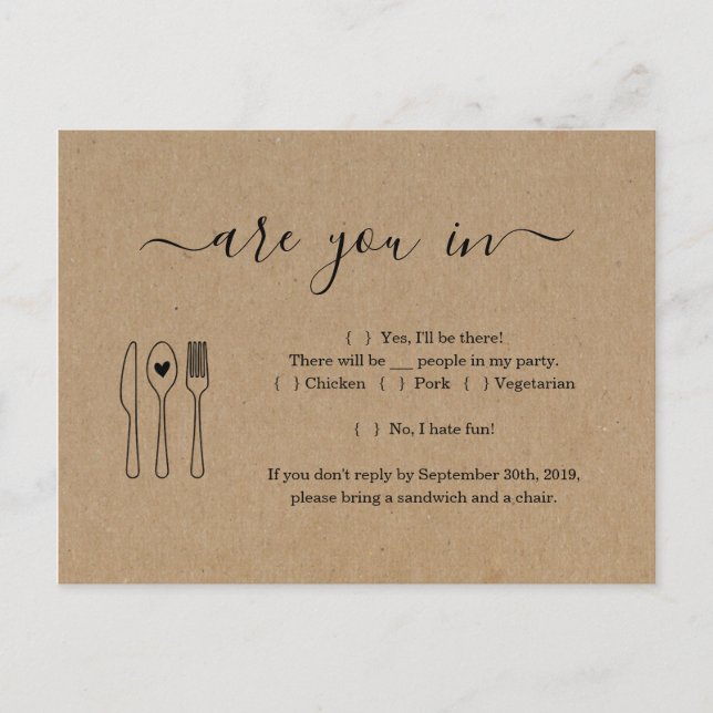 Carte postale RSVP amusante et amusante - Rustic K (Devant)