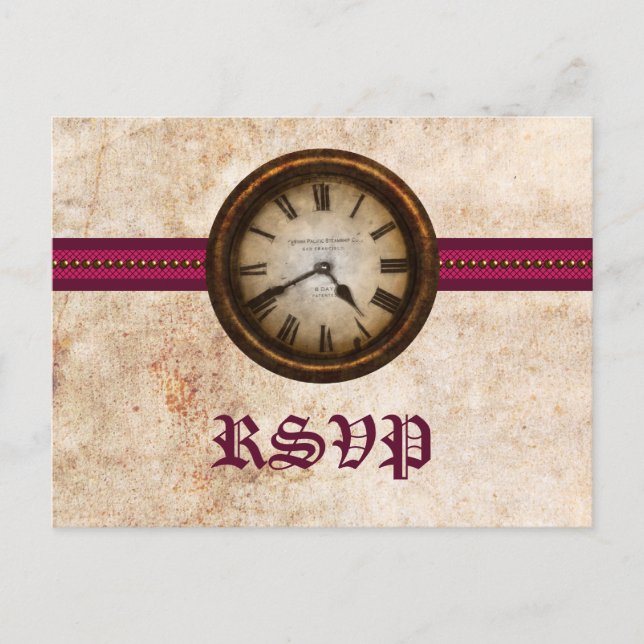 Carte postale RSVP Antique Horloge, Fuchsia (Devant)