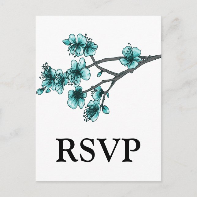 Carte postale RSVP Aqua Simple Cherry Blossoms (Devant)