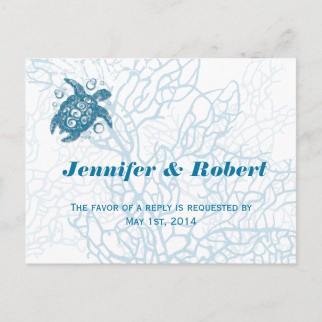 Carte postale RSVP Aqua Turtle Love Wedding (Devant)