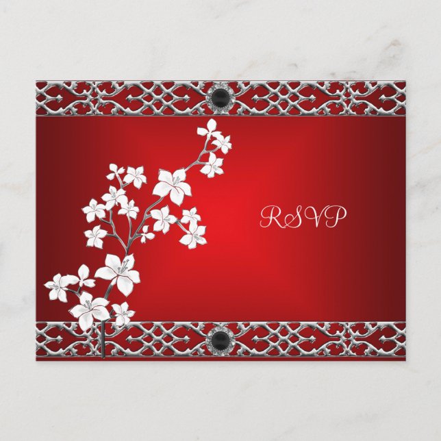 Carte postale RSVP Asiatique Rouge Noir Floral Arg (Devant)
