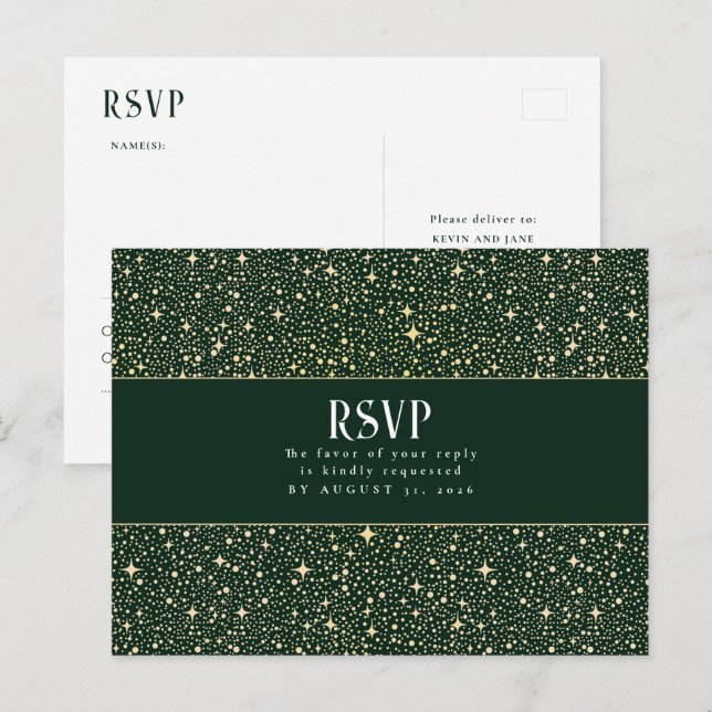 Carte Postale RSVP au mariage Night Stars (Devant / Derrière)