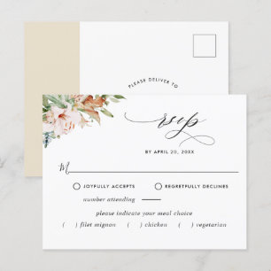 Carte Postale RSVP avec/sans repas, Fleurs terreuses Florales be