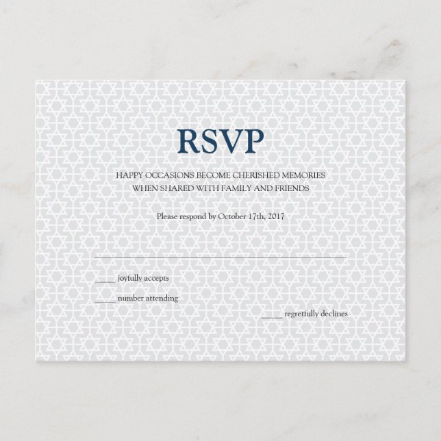 Carte postale RSVP | Barre/Bat mitzvah à motifs pr (Devant)