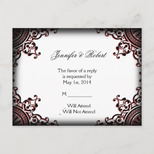 Carte postale RSVP Black and Red Gothic Scroll Wed