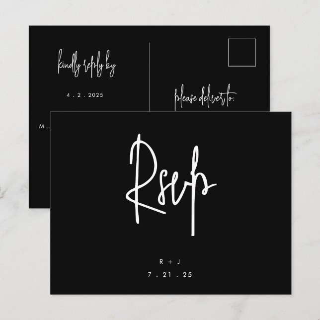 Carte postale RSVP Black Simple Letting Wedding (Devant / Derrière)