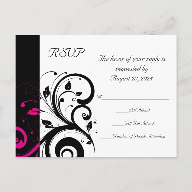 Carte postale RSVP Black +White Reverse Swirl Wedd (Devant)