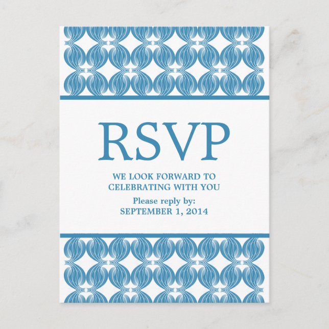 Carte postale RSVP bleu moderne déco (Devant)