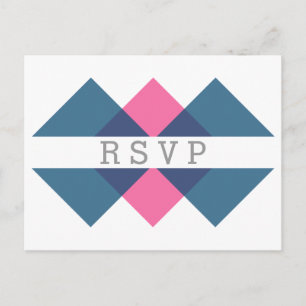 Carte postale RSVP bleu rose géométrique Triage