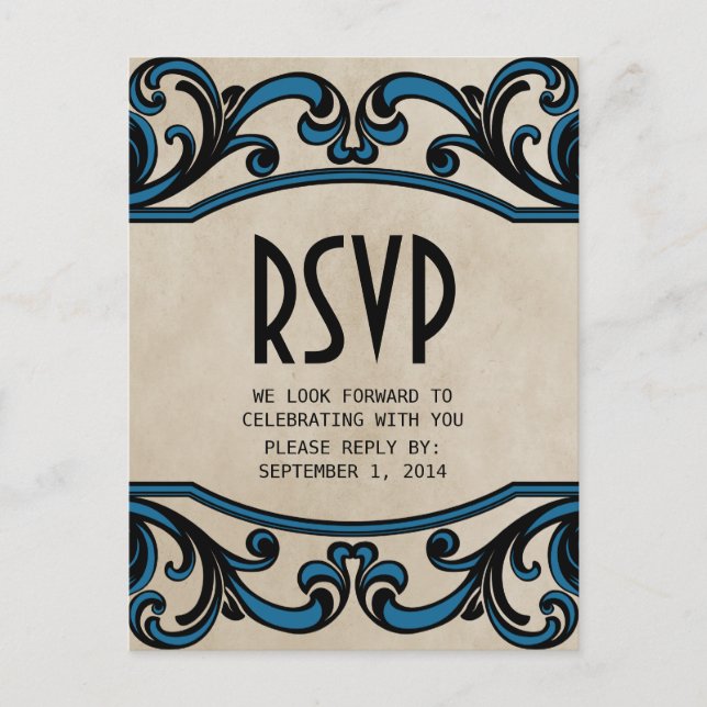 Carte postale RSVP Blue Gothical Swirls (Devant)