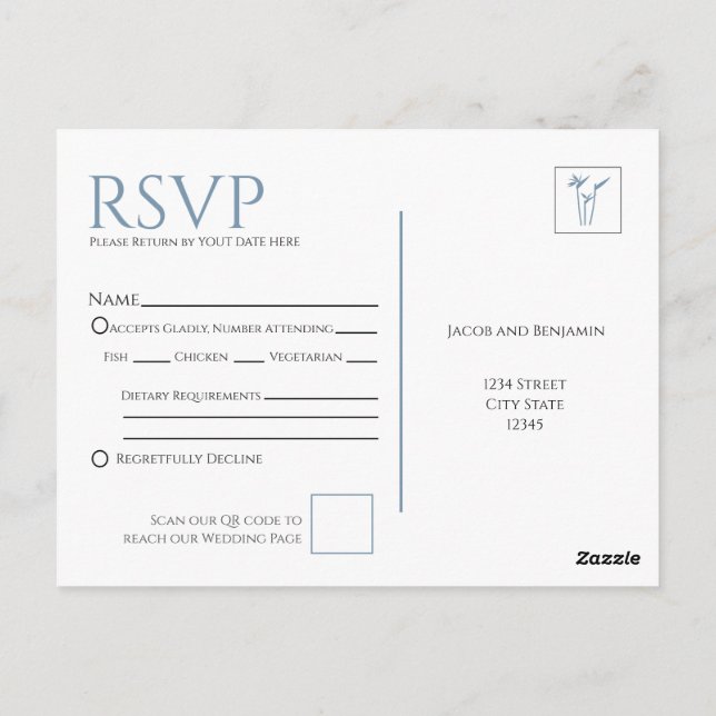 Carte postale RSVP Blue Palm Wedding (Dos)