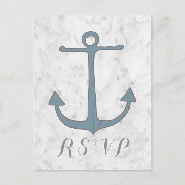 Carte postale RSVP Blue Rustic Ancre Wedding (Devant)
