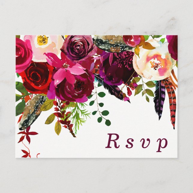 Carte postale RSVP Boho Floral Rouge Bourgogne (Devant)