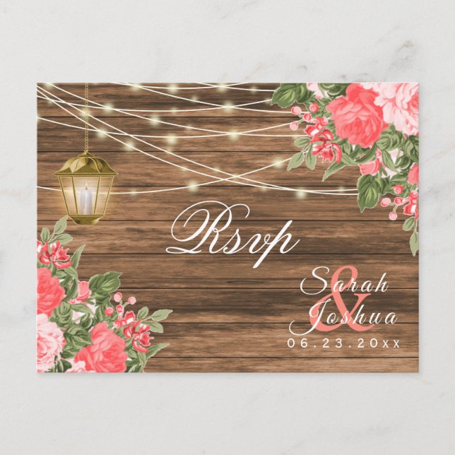 Carte Postale RSVP - Bois, lanternes et fleurs de corail (Devant)