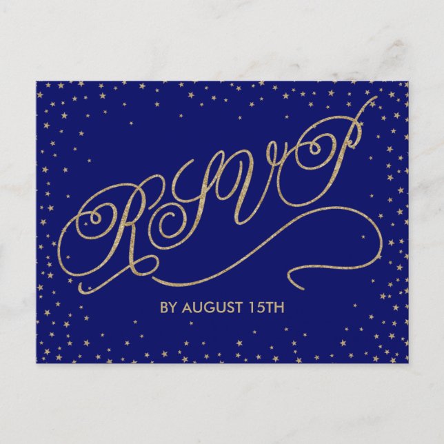 Carte postale RSVP Chic Navy Blue and Gold Stars (Devant)