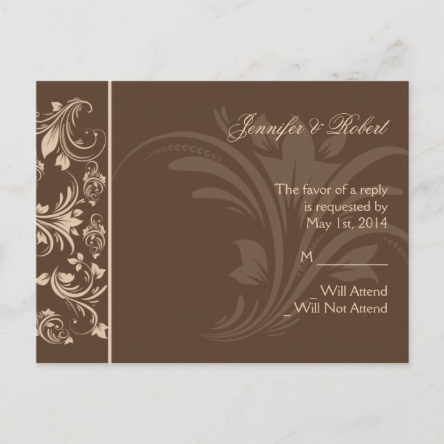 Carte postale RSVP Chocolat et Crème Floral Scroll (Devant)