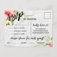 Carte postale RSVP Choix du menu Fleurs de marbre 