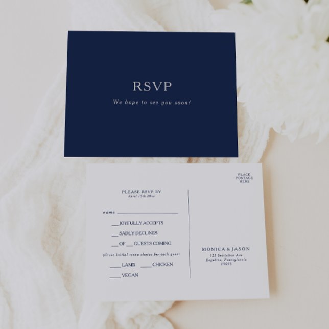 Carte Postale RSVP Classic Navy Blue Silver Menu C (Créateur téléchargé)