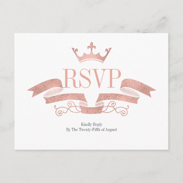 Carte postale RSVP Classic Rose Gold Crest Wedding (Devant)