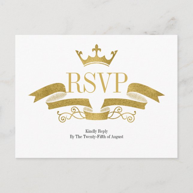 Carte postale RSVP Classic Rose Gold Crest Wedding (Devant)