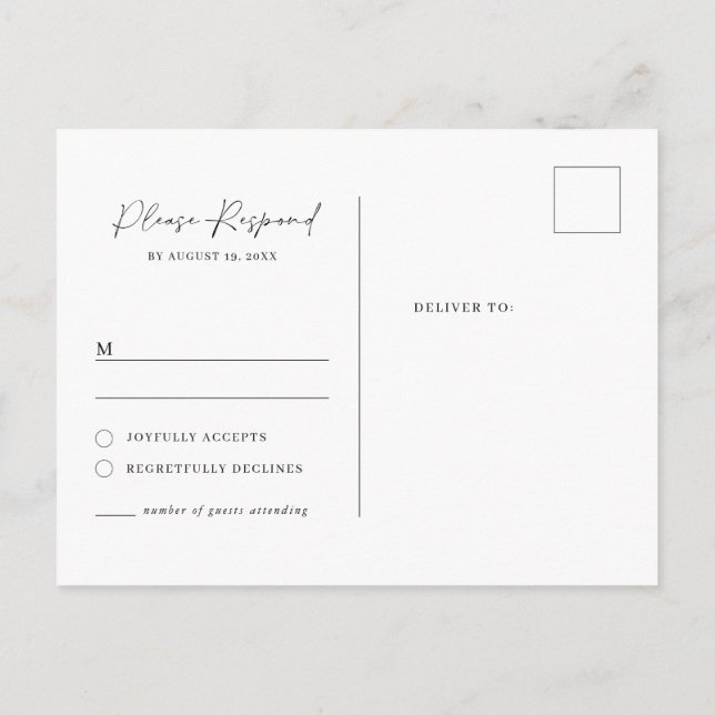Carte postale rsvp classique minimaliste (Dos)