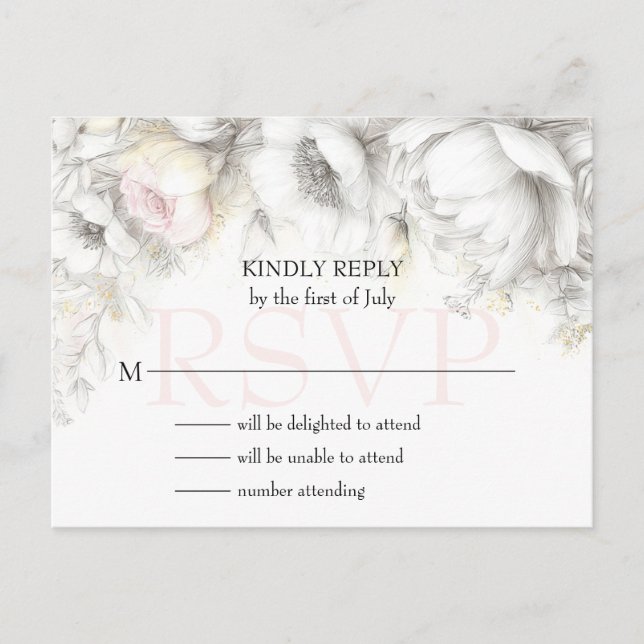 Carte Postale RSVP Classique Moderne Fleurs d'Ivoire et Rose  (Devant)