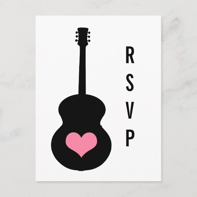 Carte postale RSVP Coeur de guitare rose/noir (Devant)