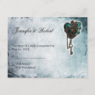 Carte postale RSVP Coeur Turquoise Steampunk