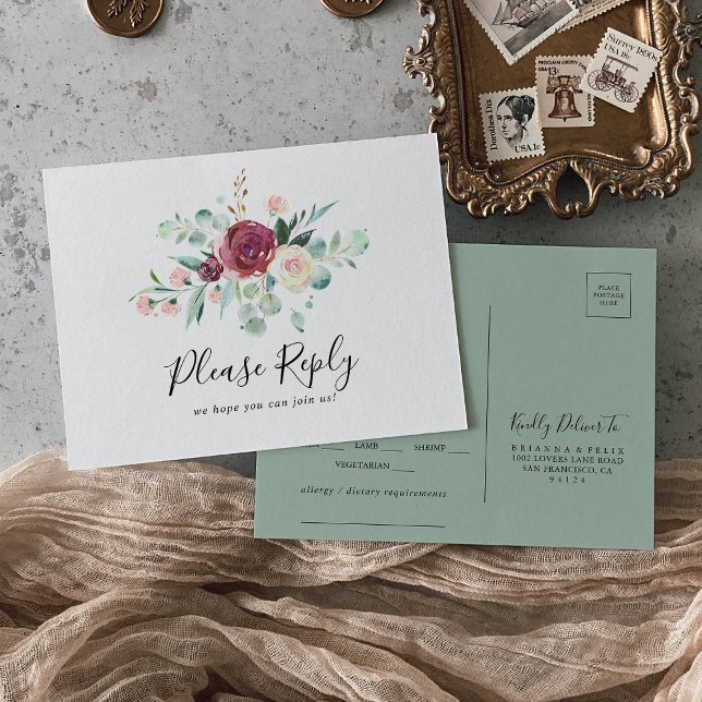 Carte Postale RSVP Contemporary Eucalyptus Menu Ch (Créateur téléchargé)