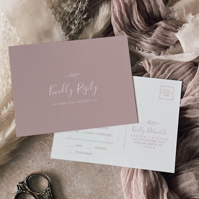 Carte postale RSVP de choix du menu Rose à feuille (Créateur téléchargé)