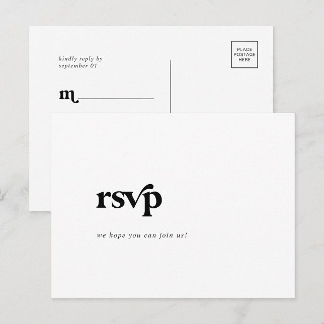 Carte postale RSVP de choix pour la typographie no (Devant / Derrière)