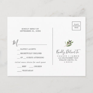 Carte postale RSVP de la Branche d'olive moderne