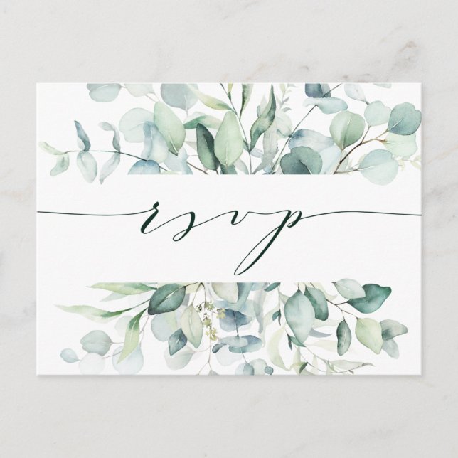 Carte Postale RSVP de mariage à feuillage vert élégant (Devant)
