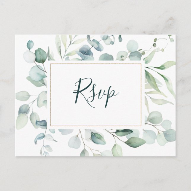 Carte Postale RSVP de mariage à la verdure dorée d'eucalyptus ét (Devant)