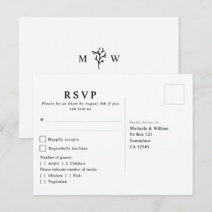 Carte Postale RSVP de mariage à monogramme botanique moderne