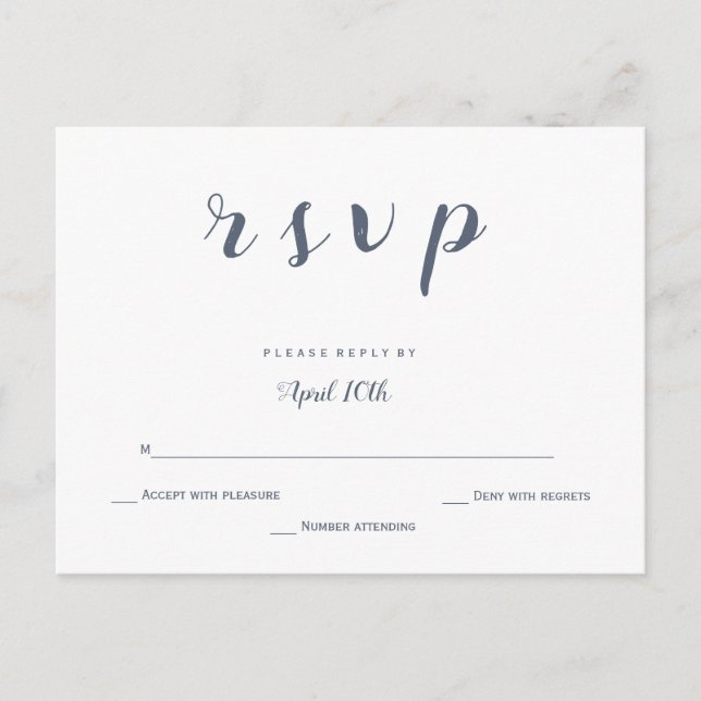 Carte postale rsvp de mariage bleu marine. (Devant)