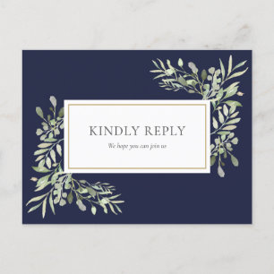 Carte postale RSVP de mariage bleu marine
