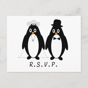 Carte postale RSVP de mariage de pingouin Insertio